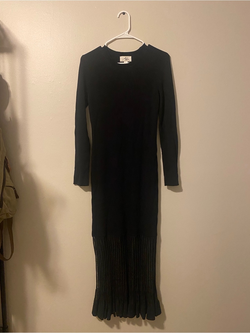 ABLE LOS ANGELES — Black Ribbed Fringe-Hem Sweater Dress — Size L